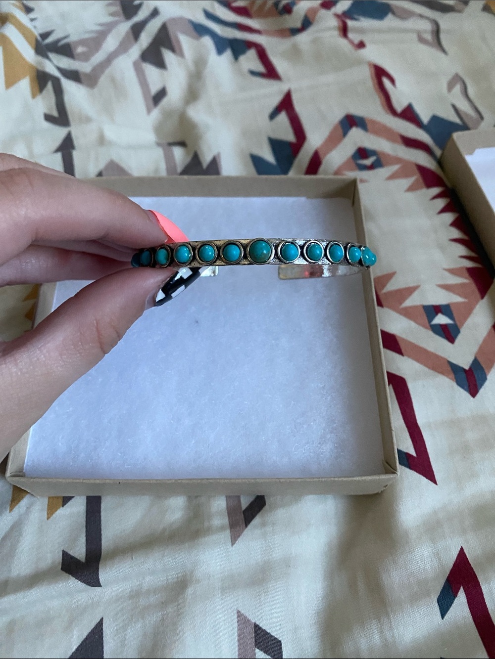 Turquoise Stone Silver-Tone Cuff Bracelet